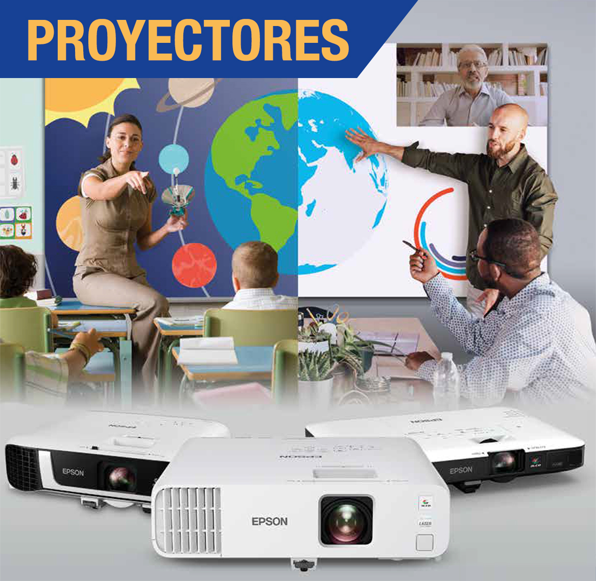 Proyectores laser, interactivos y corto alcance. Para salas de junta, Universidades, vendedores, hogar.